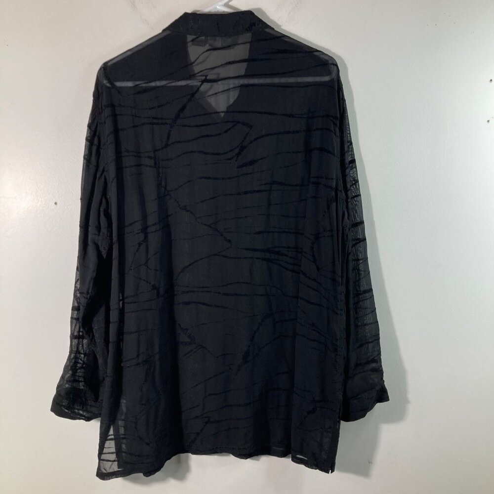 Womens Chicos Long Sleeve Burnout Sheer Button Shirt Black L Rayon - Picture 2 of 10